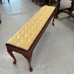 Vintage Mahogany Cabriole Leg Buttoned Upholstered Long Stool