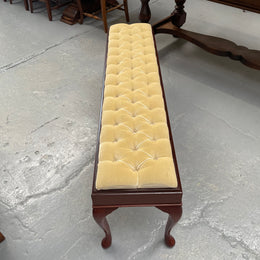 Vintage Mahogany Cabriole Leg Buttoned Upholstered Long Stool