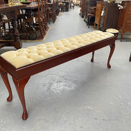 Vintage Mahogany Cabriole Leg Buttoned Upholstered Long Stool