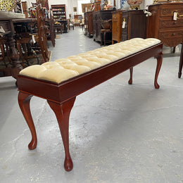 Vintage Mahogany Cabriole Leg Buttoned Upholstered Long Stool