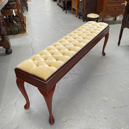 Vintage Mahogany Cabriole Leg Buttoned Upholstered Long Stool
