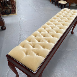 Vintage Mahogany Cabriole Leg Buttoned Upholstered Long Stool