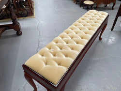Vintage Mahogany Cabriole Leg Buttoned Upholstered Long Stool | Antique & Vintage | Moonee Ponds Antiques | Australia Wide Delivery