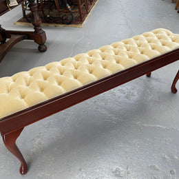 Vintage Mahogany Cabriole Leg Buttoned Upholstered Long Stool