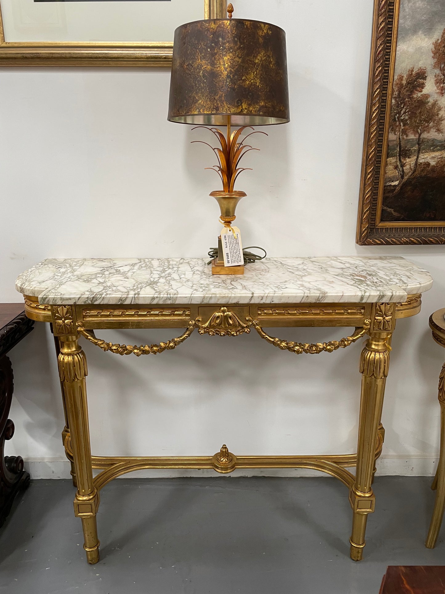 French 19th Century Louis 16th Style Gilt White Marble Top Console Table