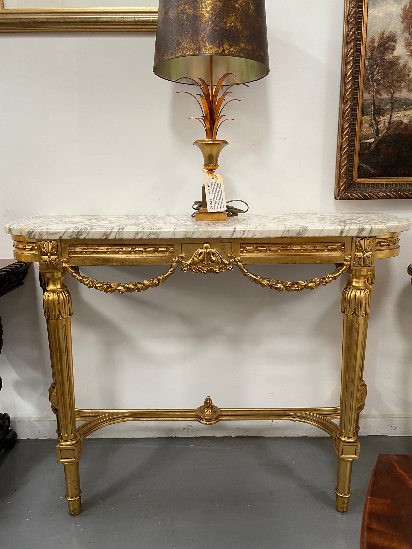 French 19th Century Louis 16th Style Gilt White Marble Top Console Table