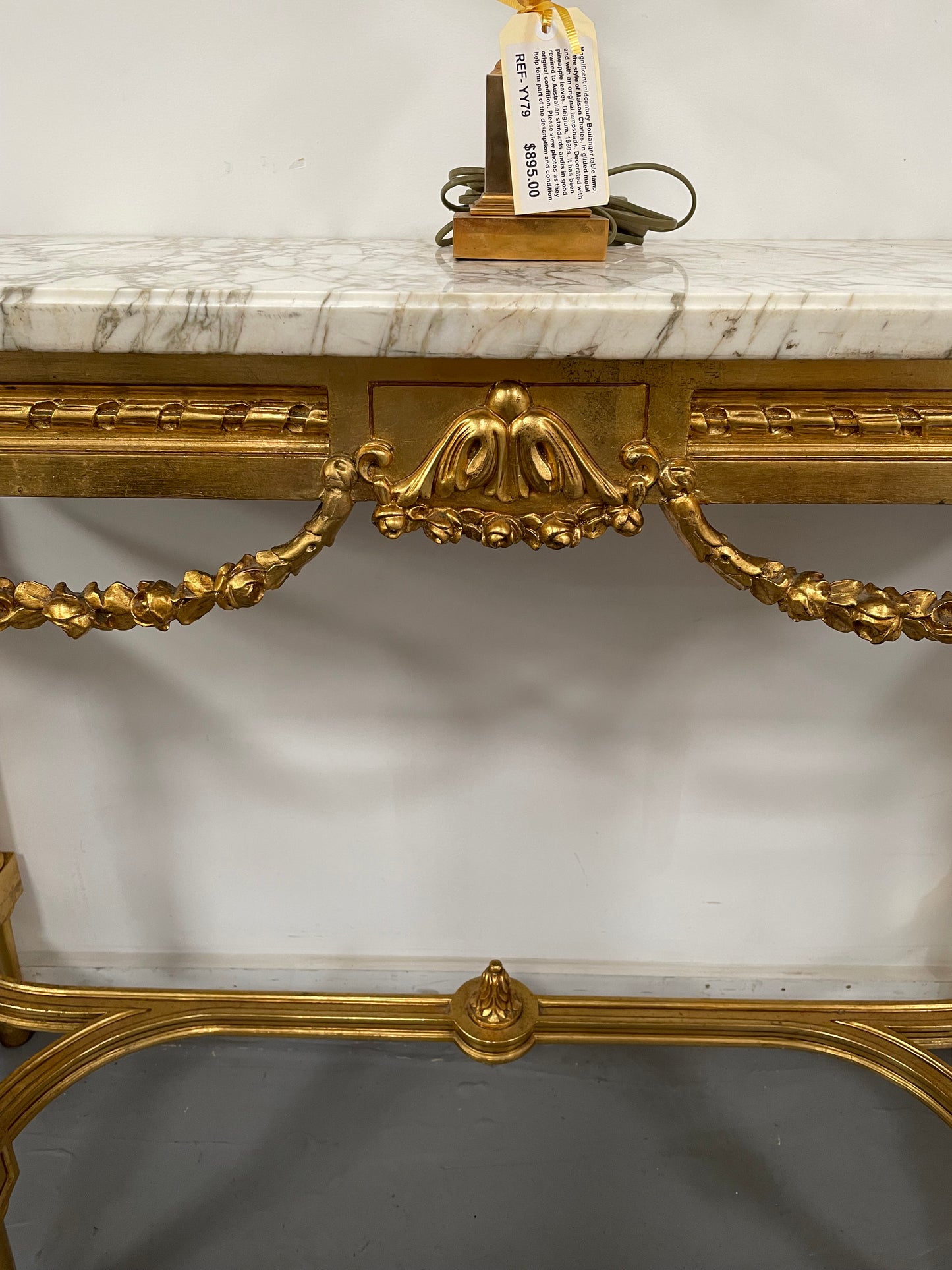 French 19th Century Louis 16th Style Gilt White Marble Top Console Table