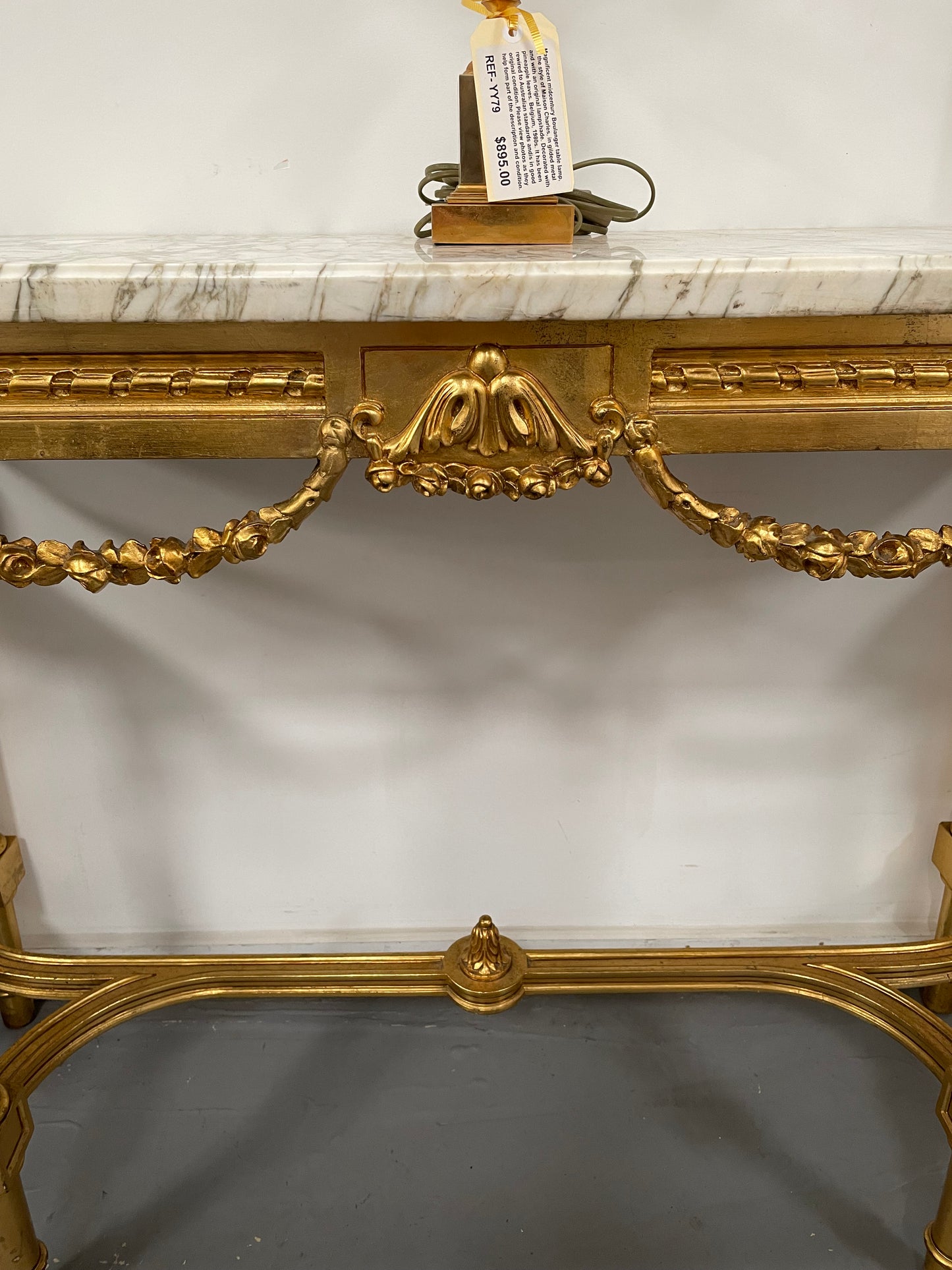 French 19th Century Louis 16th Style Gilt White Marble Top Console Table