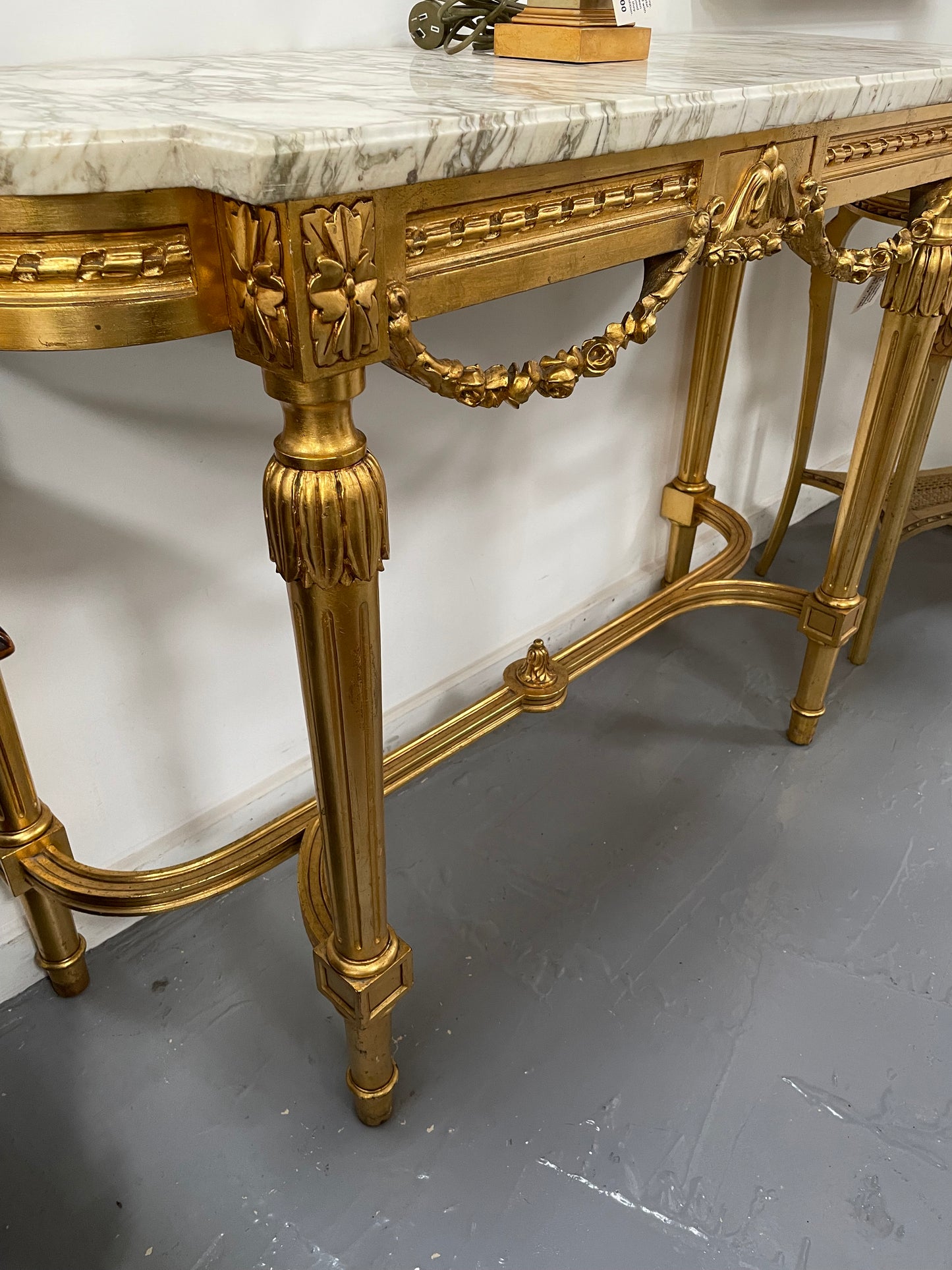 French 19th Century Louis 16th Style Gilt White Marble Top Console Table