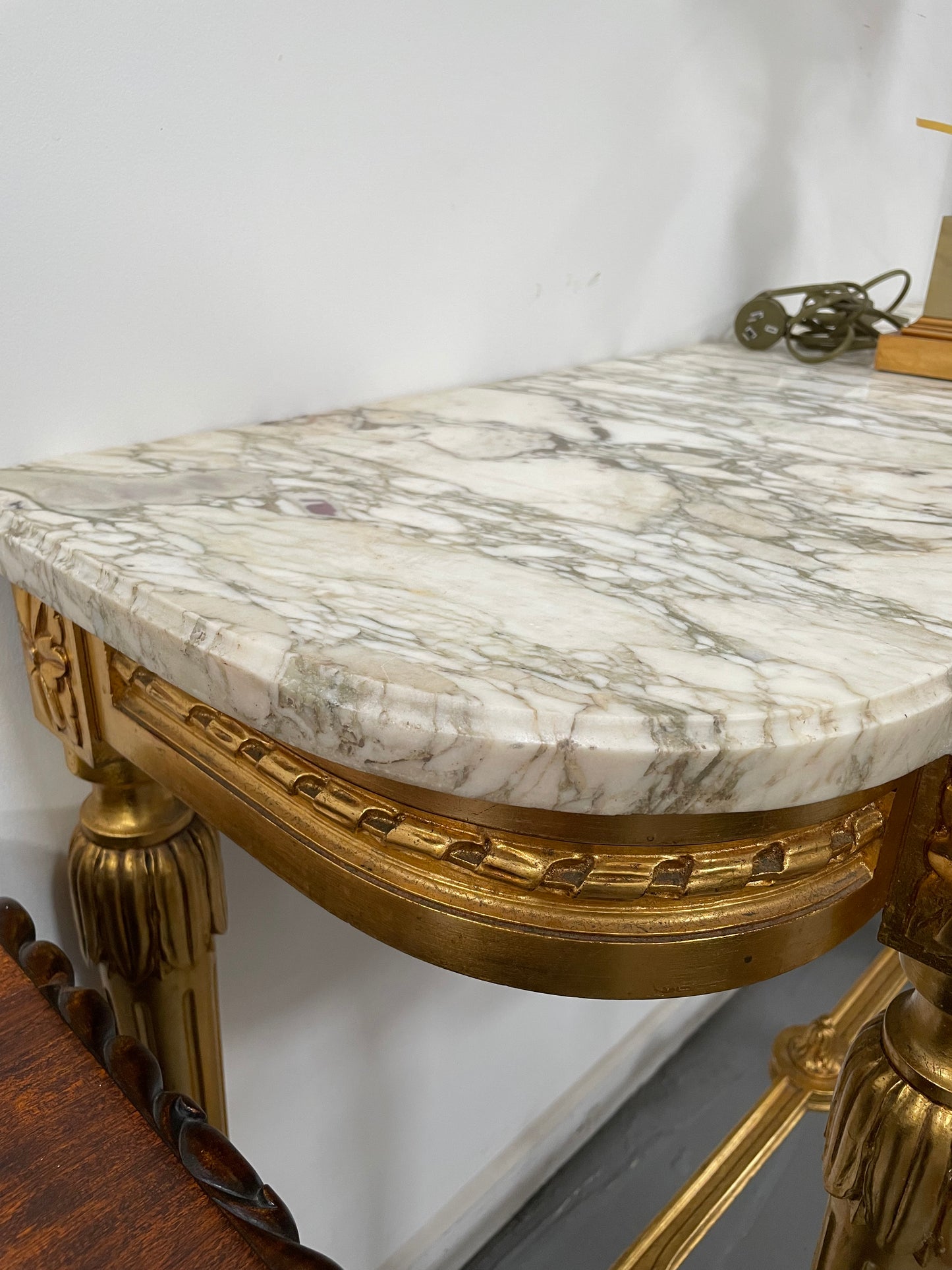 French 19th Century Louis 16th Style Gilt White Marble Top Console Table