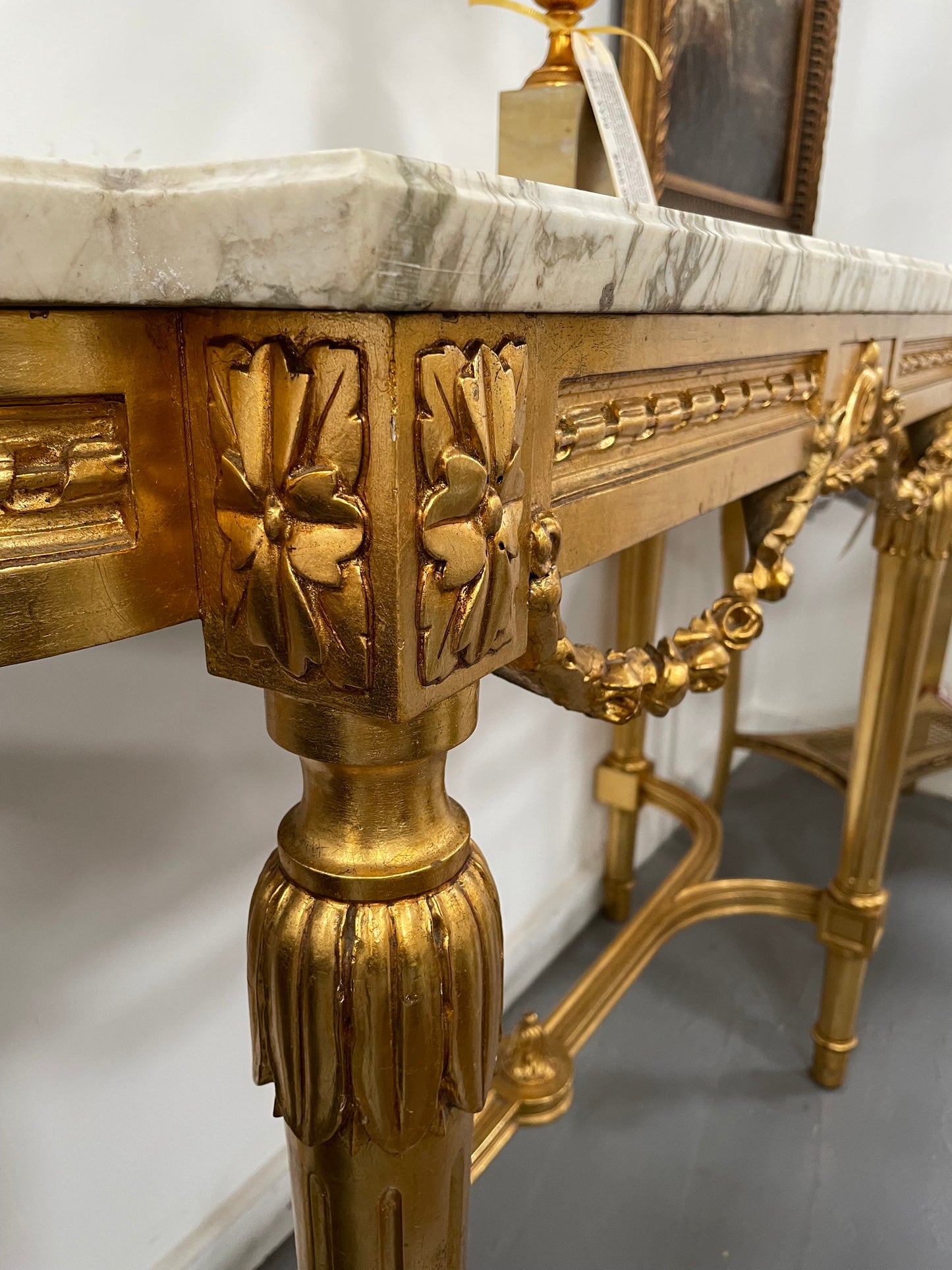 French 19th Century Louis 16th Style Gilt White Marble Top Console Table