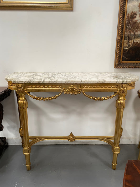 French 19th Century Louis 16th Style Gilt White Marble Top Console Table