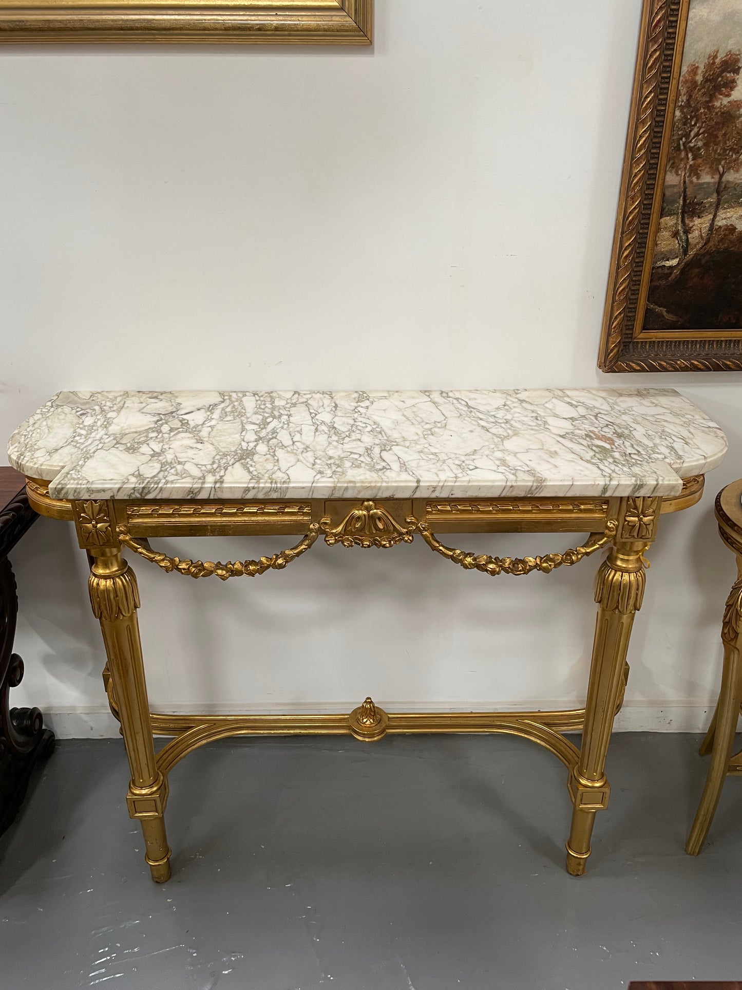 French 19th Century Louis 16th Style Gilt White Marble Top Console Table