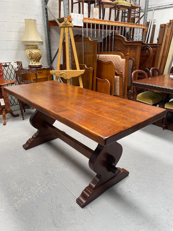 French Oak Farmhouse table of pleasing small proportions. It can comfortably seat six people. It has been sourced directly from France and is in good original detailed condition.