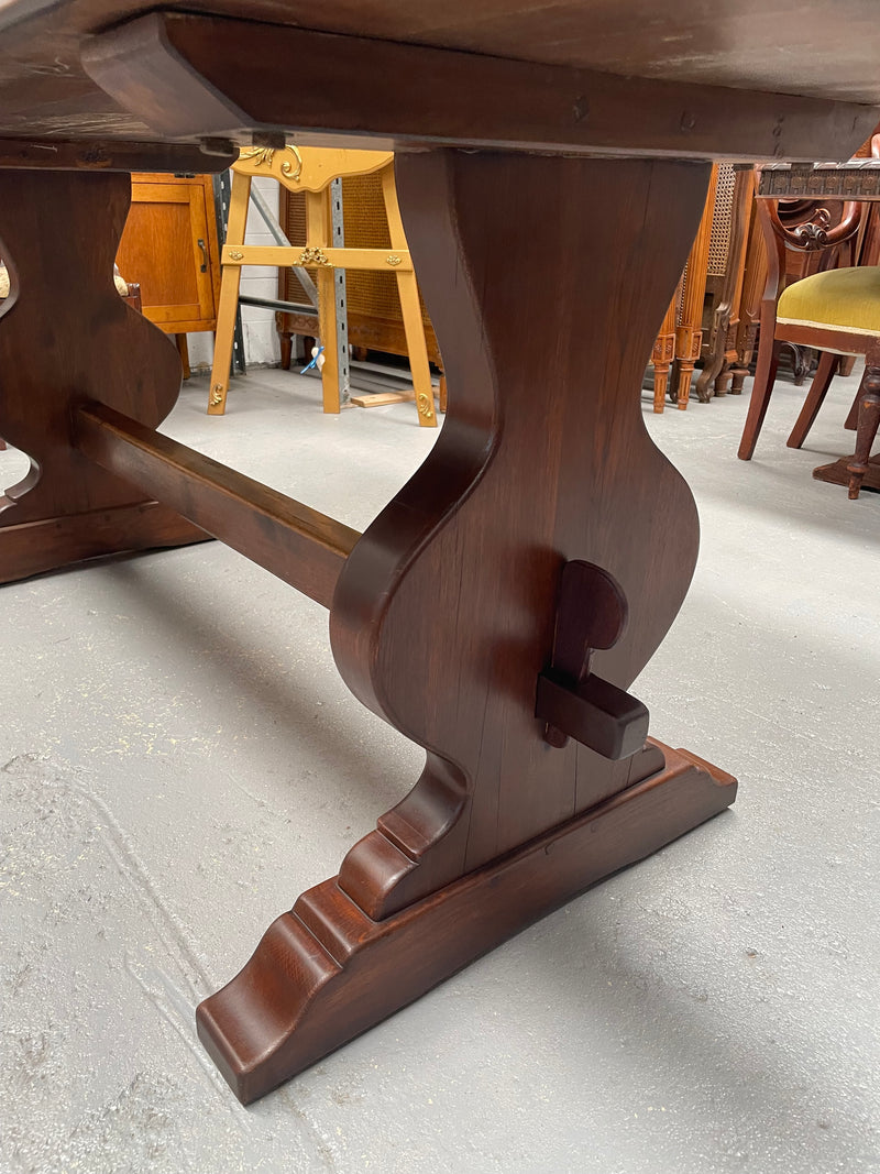 French Oak Farmhouse table of pleasing small proportions. It can comfortably seat six people. It has been sourced directly from France and is in good original detailed condition.