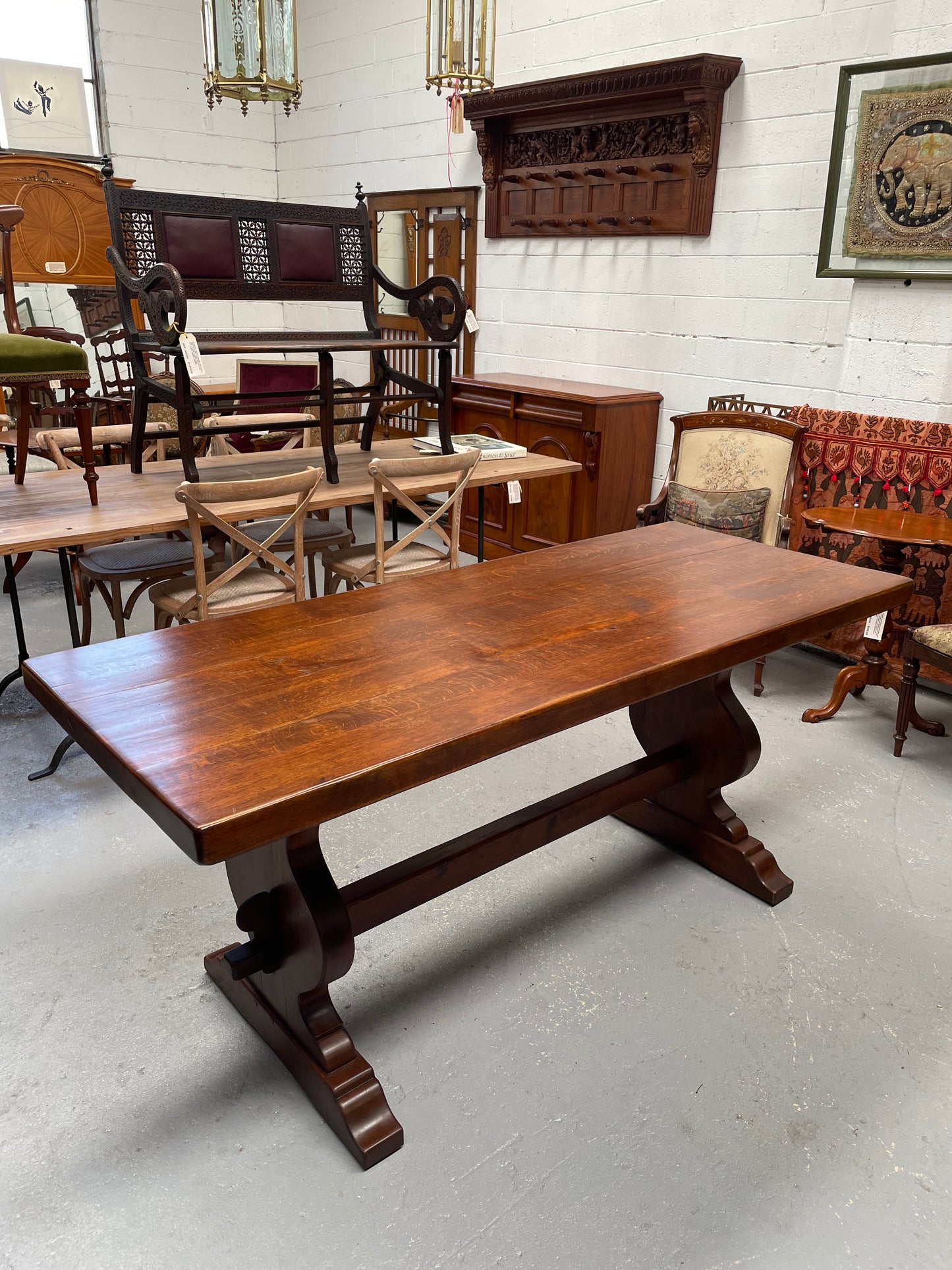 French Oak Farmhouse table of pleasing small proportions. It can comfortably seat six people. It has been sourced directly from France and is in good original detailed condition.