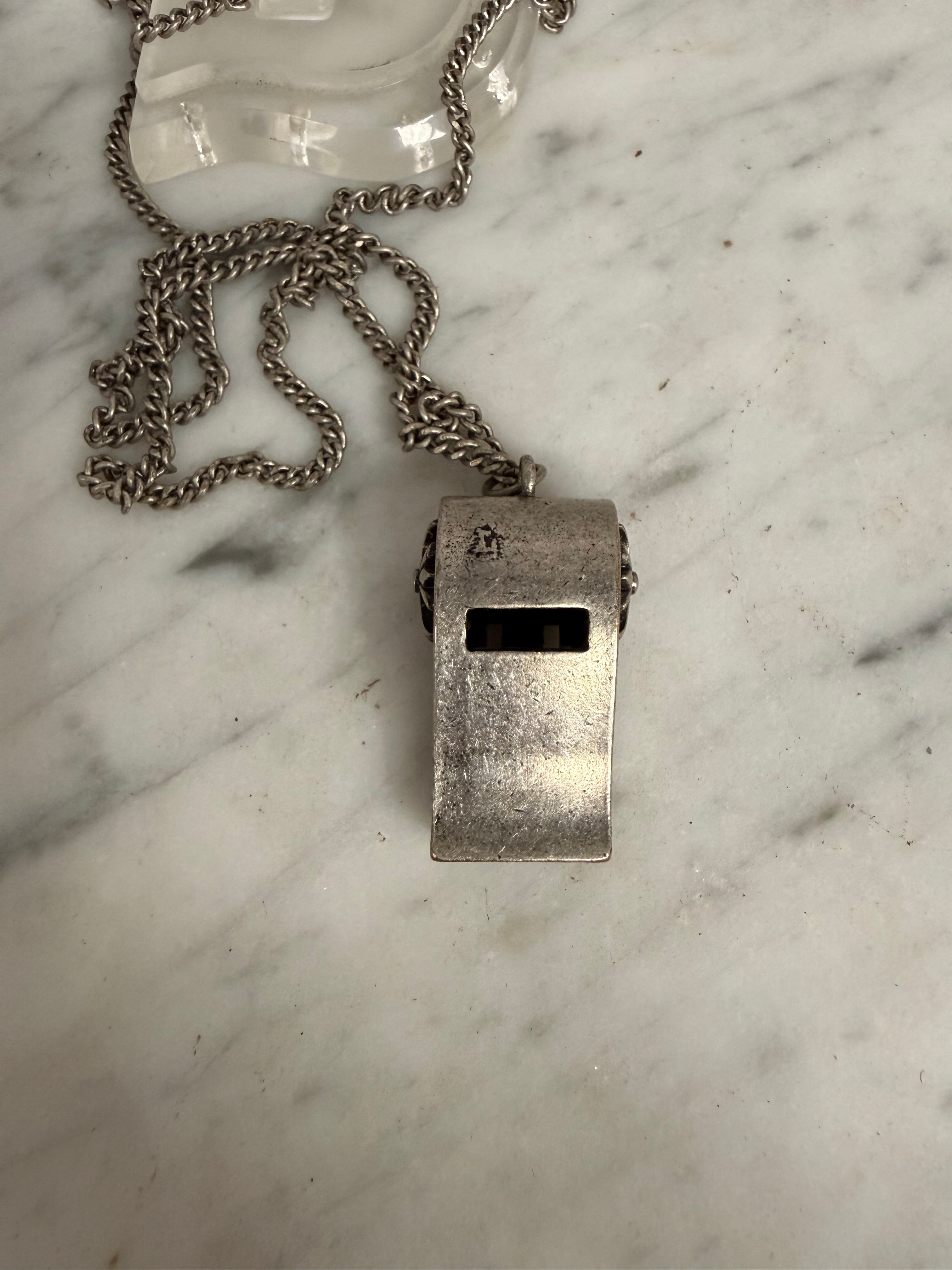 Vintage Silver Toned Metal Whistle Pendant & Chain | Antique & Vintage | Moonee Ponds Antiques | Australia Wide