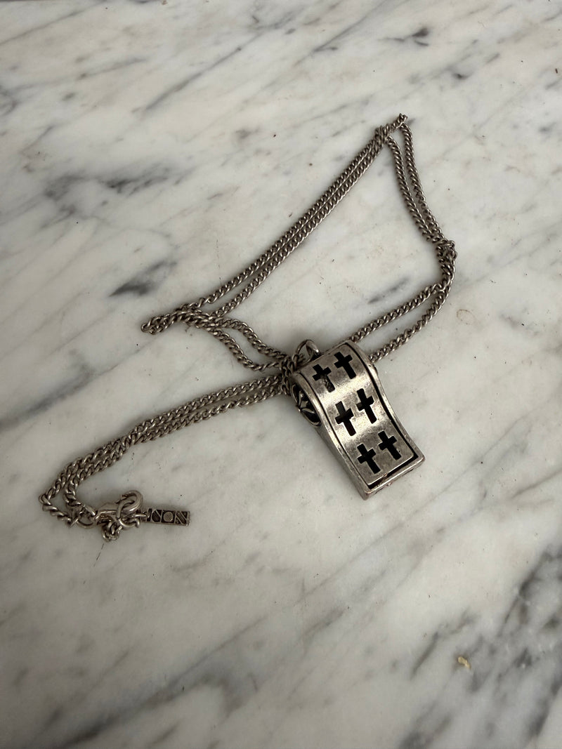 Vintage Silver Toned Metal Whistle Pendant & Chain