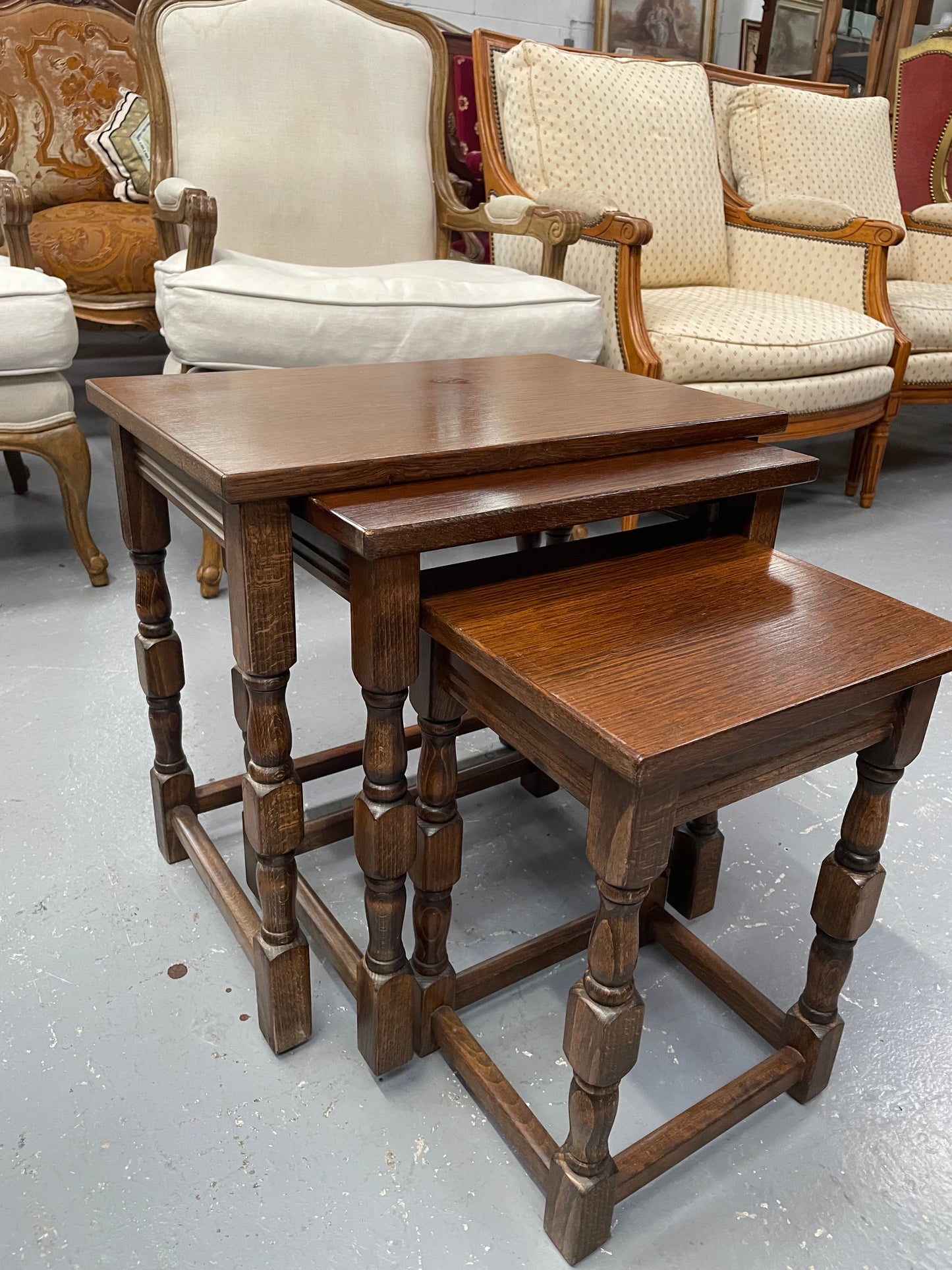 Lovely Oak Nest of Three Tables