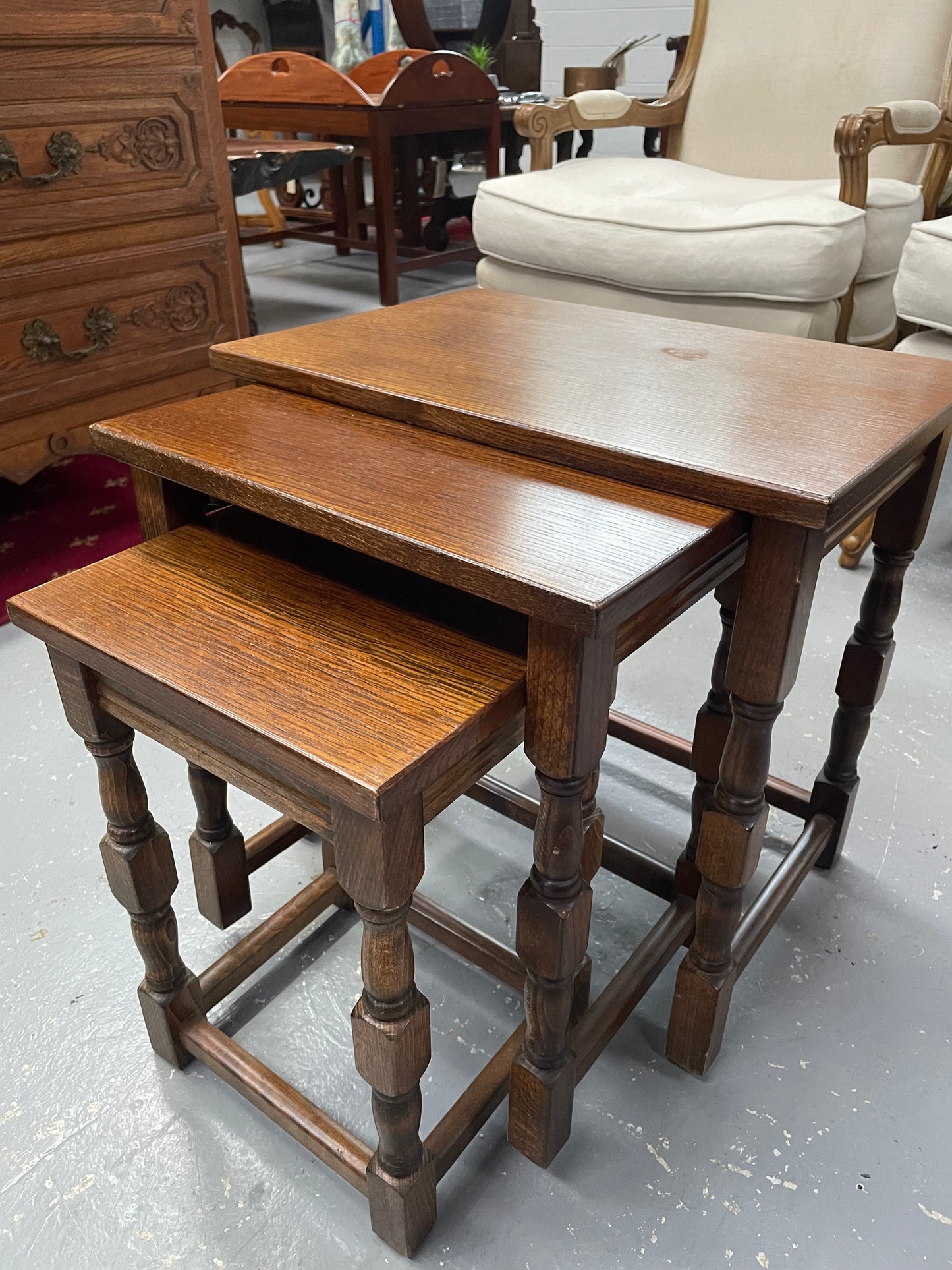 Lovely Oak Nest of Three Tables