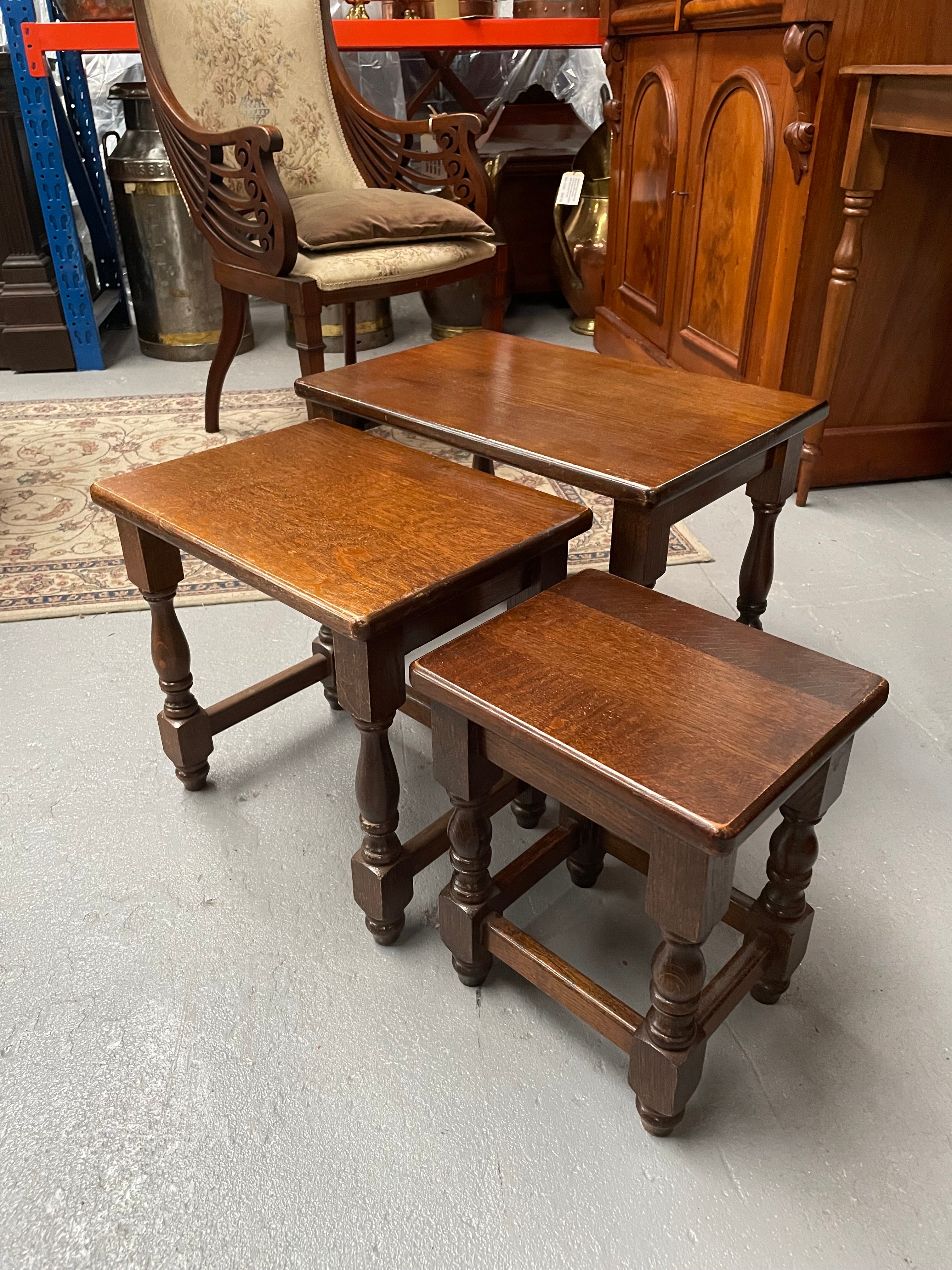 Lovely Oak Nest of Three Tables | Antique & Vintage | Moonee Ponds Antiques | Australia Wide Delivery