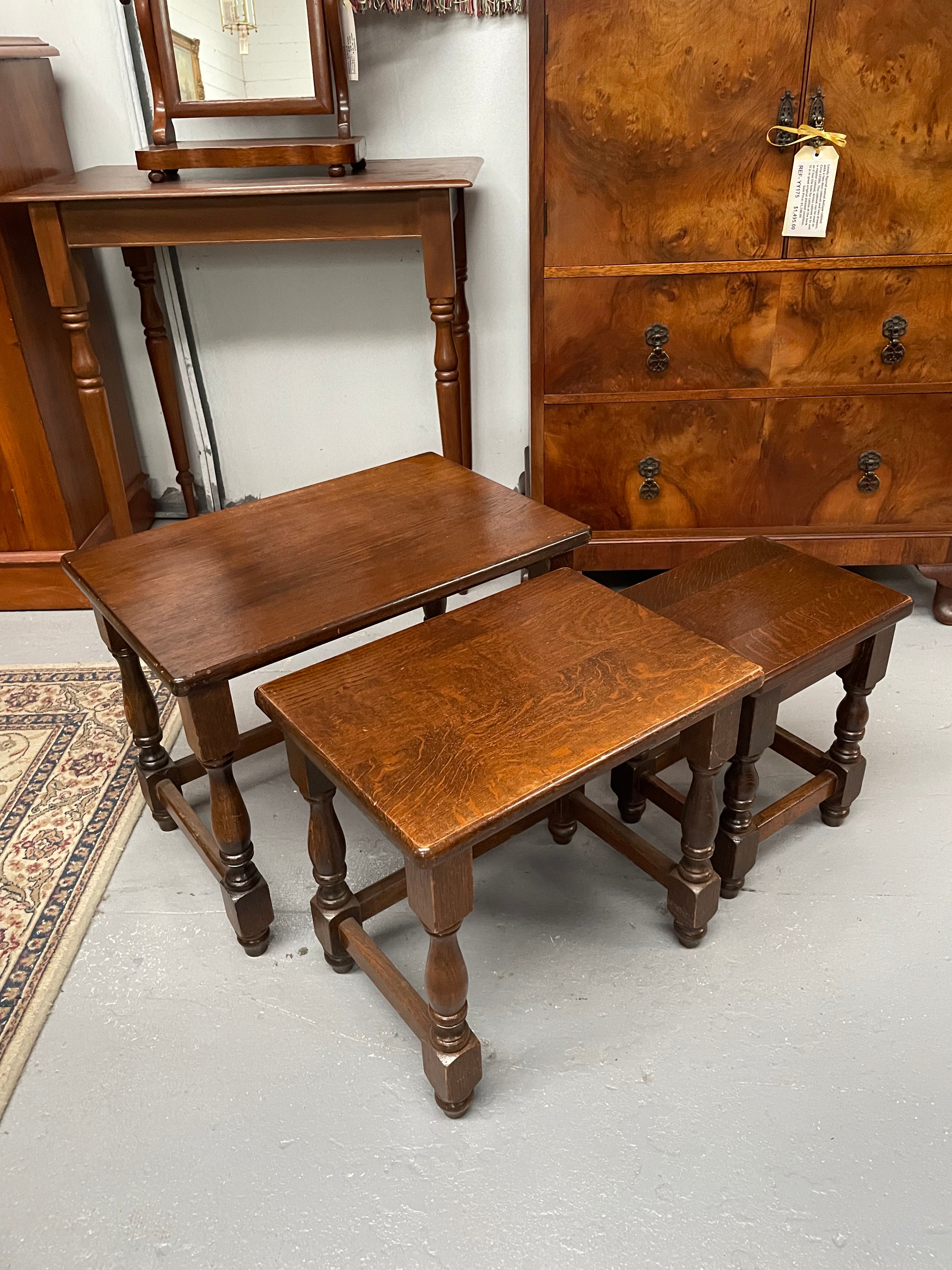 Lovely Oak Nest of Three Tables | Antique & Vintage | Moonee Ponds Antiques | Australia Wide Delivery