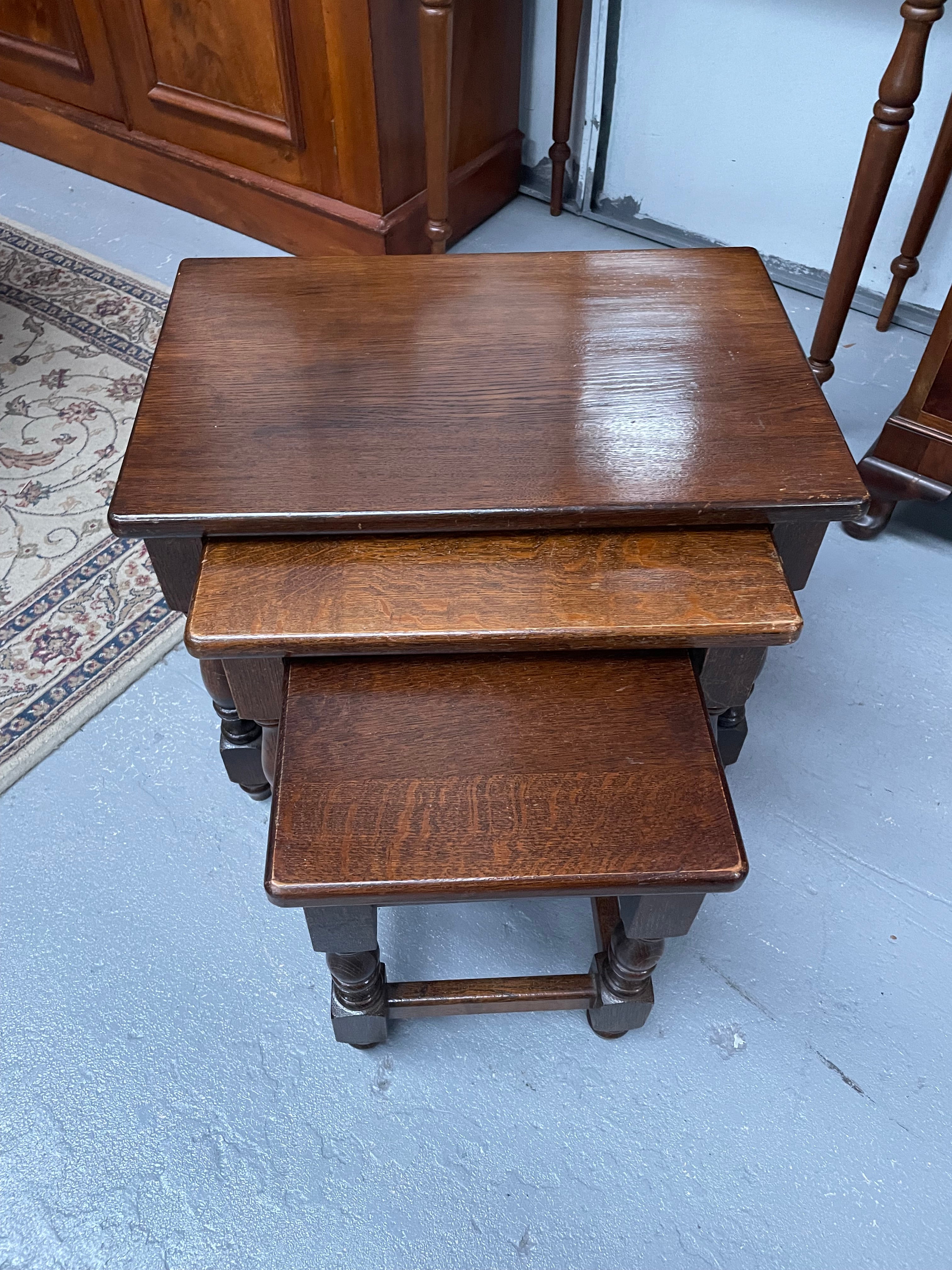 Lovely Oak Nest of Three Tables | Antique & Vintage | Moonee Ponds Antiques | Australia Wide Delivery