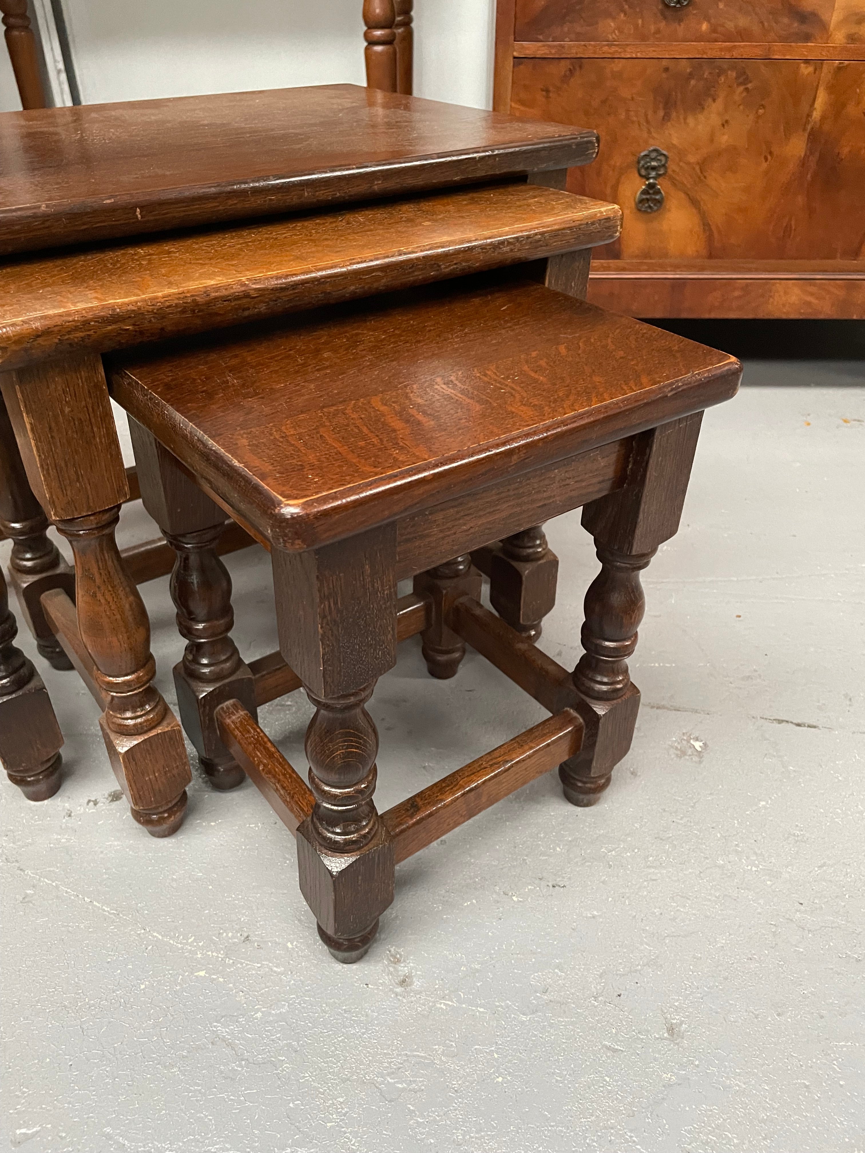 Lovely Oak Nest of Three Tables | Antique & Vintage | Moonee Ponds Antiques | Australia Wide Delivery