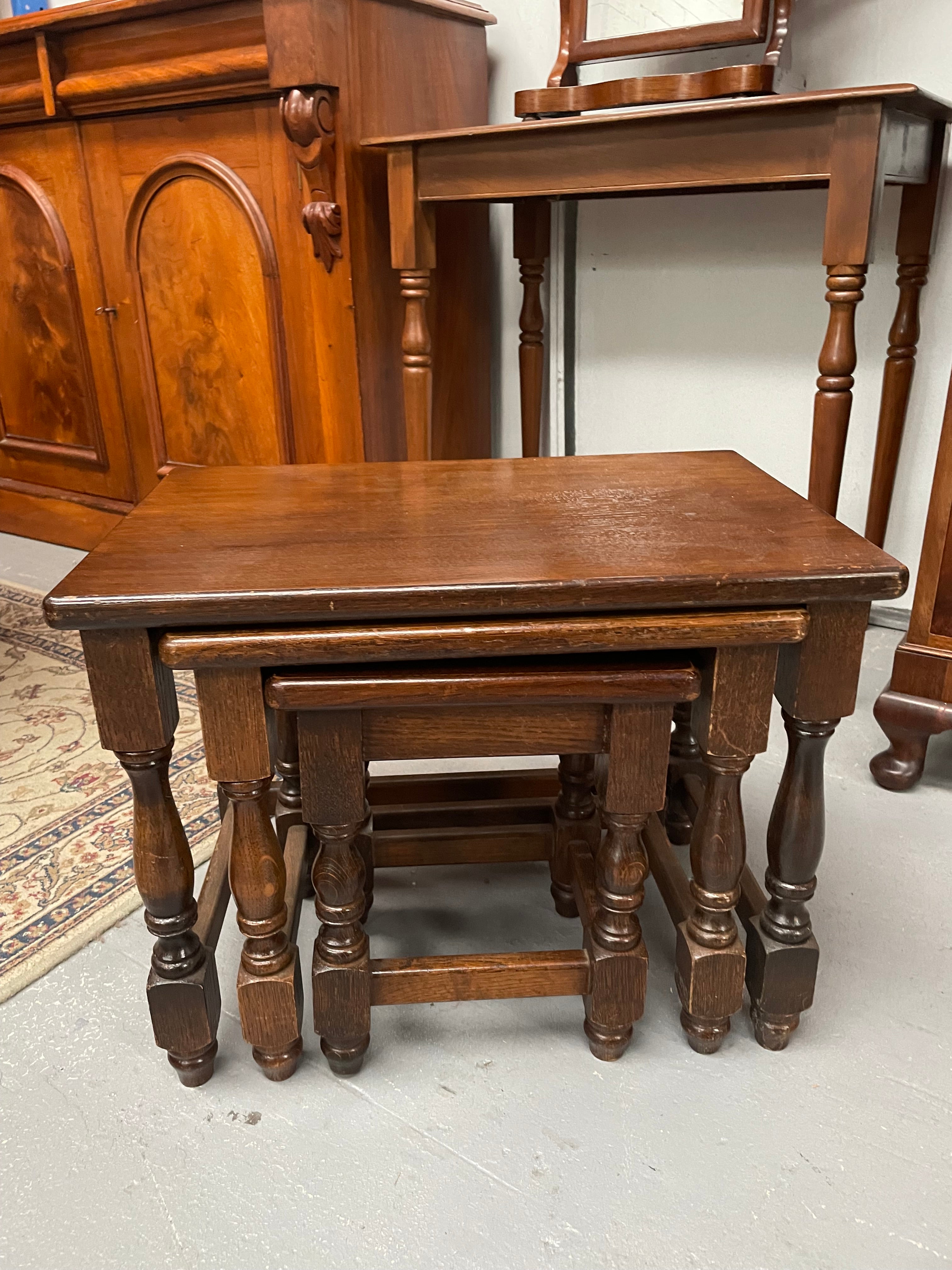 Lovely Oak Nest of Three Tables | Antique & Vintage | Moonee Ponds Antiques | Australia Wide Delivery