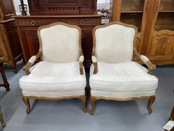 Pair Louis 15th Style Oak Framed Bergeres Chairs | Antique & Vintage | Moonee Ponds Antiques | Australia Wide Delivery