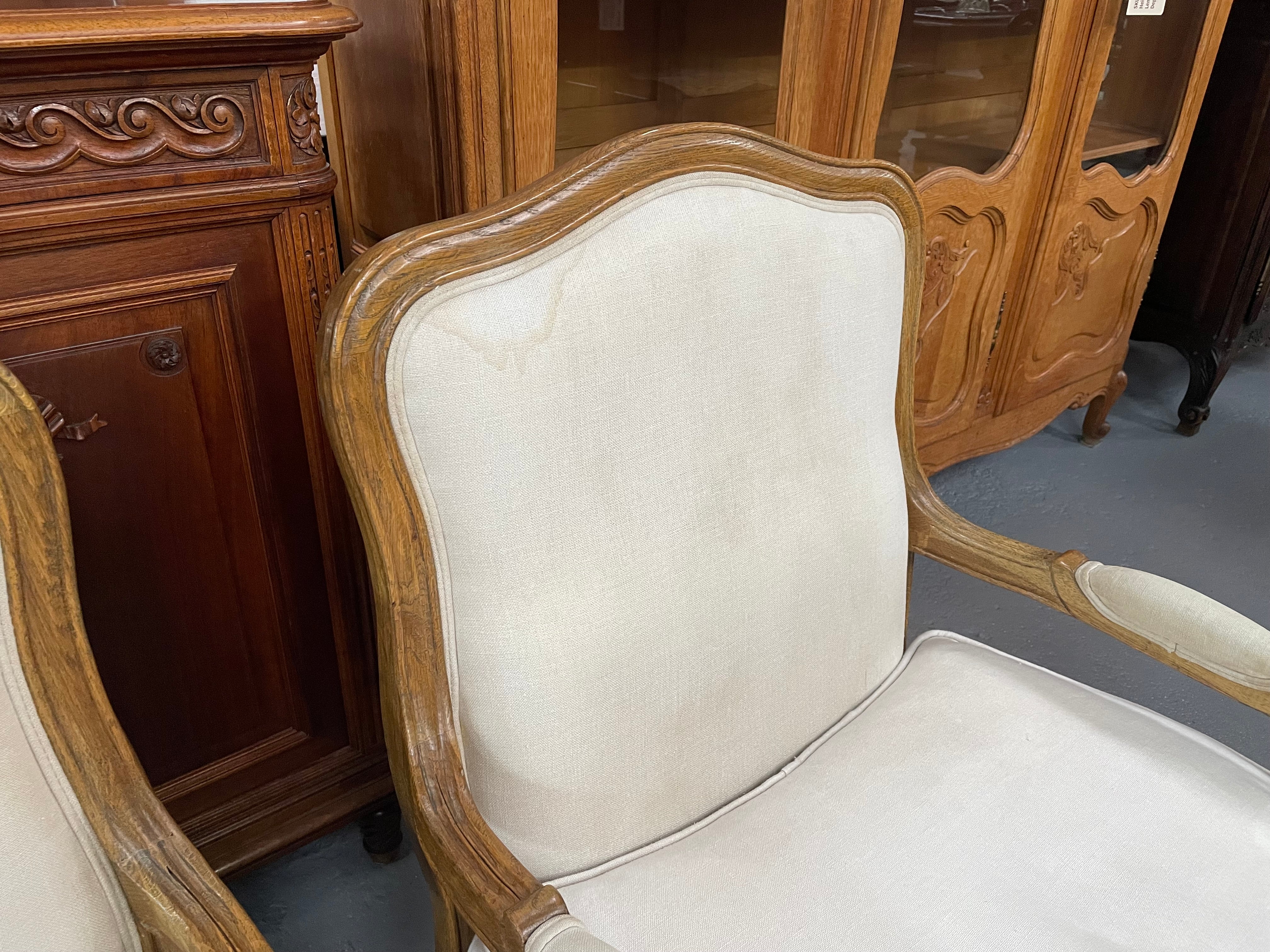 Pair Louis 15th Style Oak Framed Bergeres Chairs | Antique & Vintage | Moonee Ponds Antiques | Australia Wide Delivery