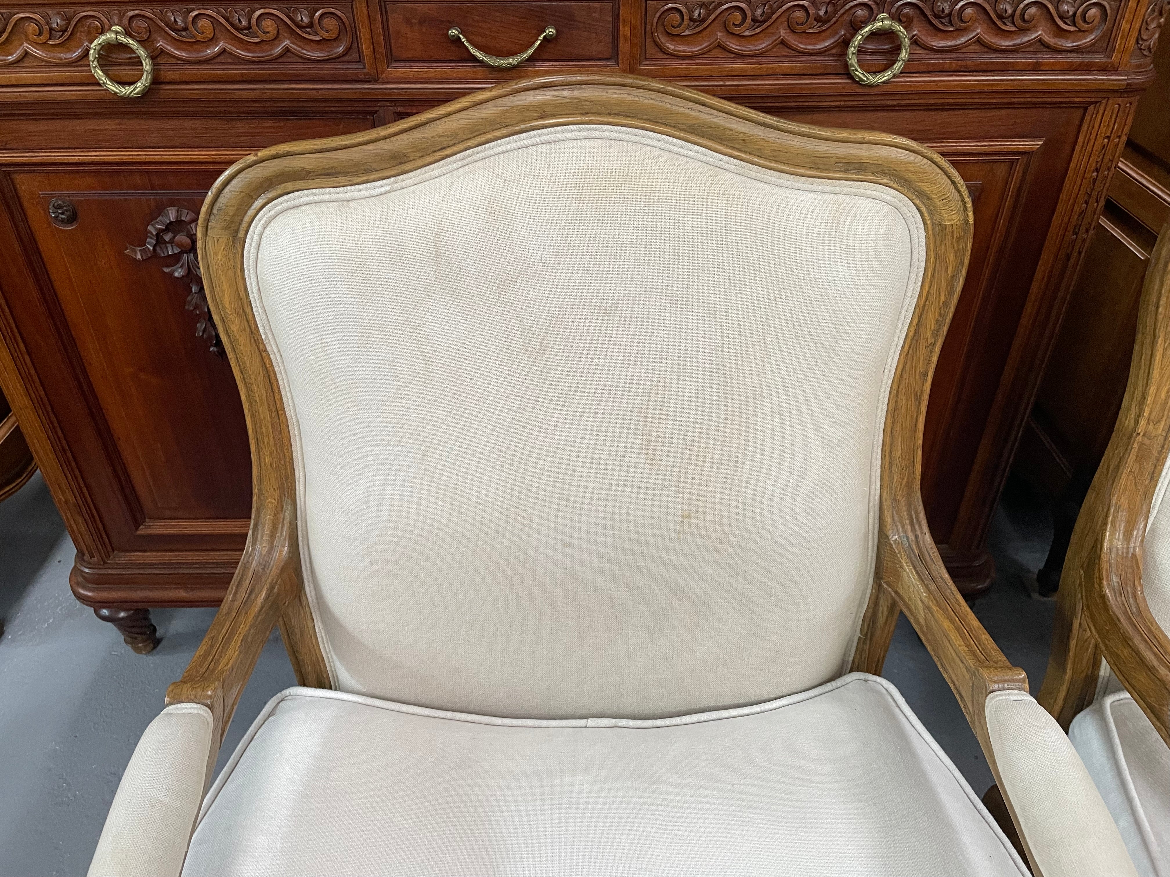 Pair Louis 15th Style Oak Framed Bergeres Chairs | Antique & Vintage | Moonee Ponds Antiques | Australia Wide Delivery