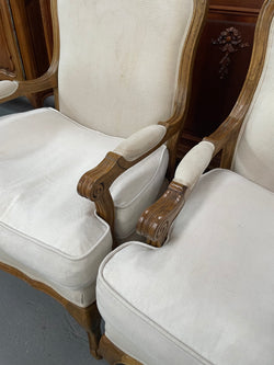 Pair Louis 15th Style Oak Framed Bergeres Chairs | Antique & Vintage | Moonee Ponds Antiques | Australia Wide Delivery