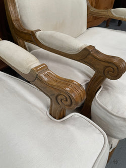 Pair Louis 15th Style Oak Framed Bergeres Chairs | Antique & Vintage | Moonee Ponds Antiques | Australia Wide Delivery