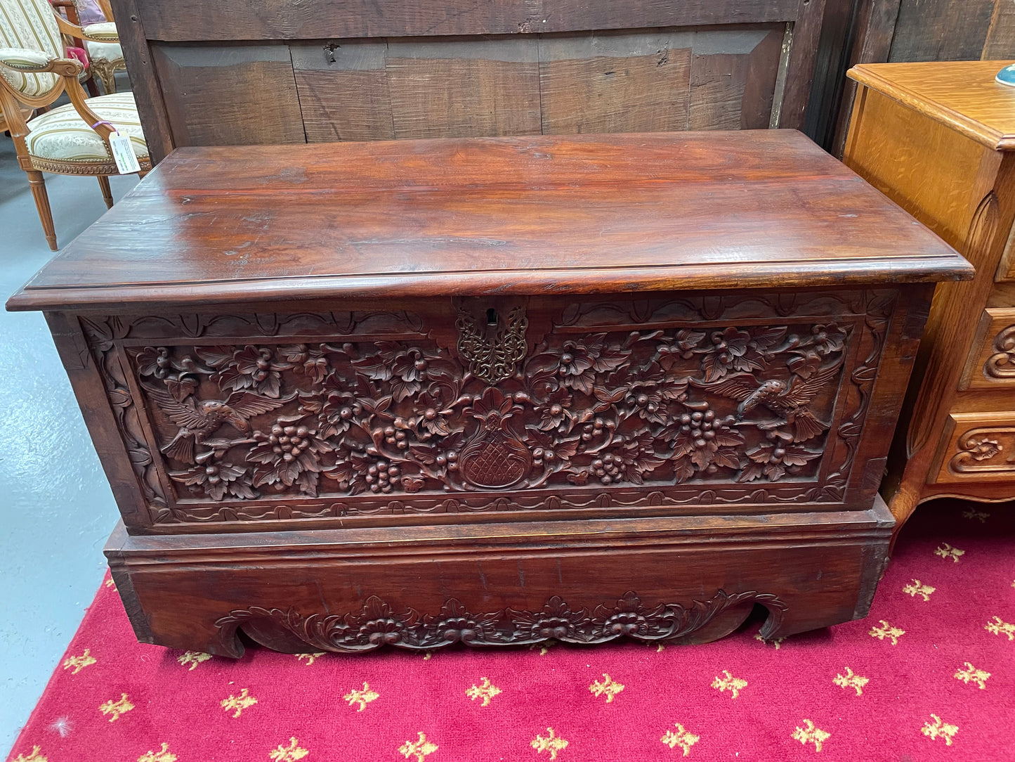 Beautifully Hand Carved Teak Blanket Box