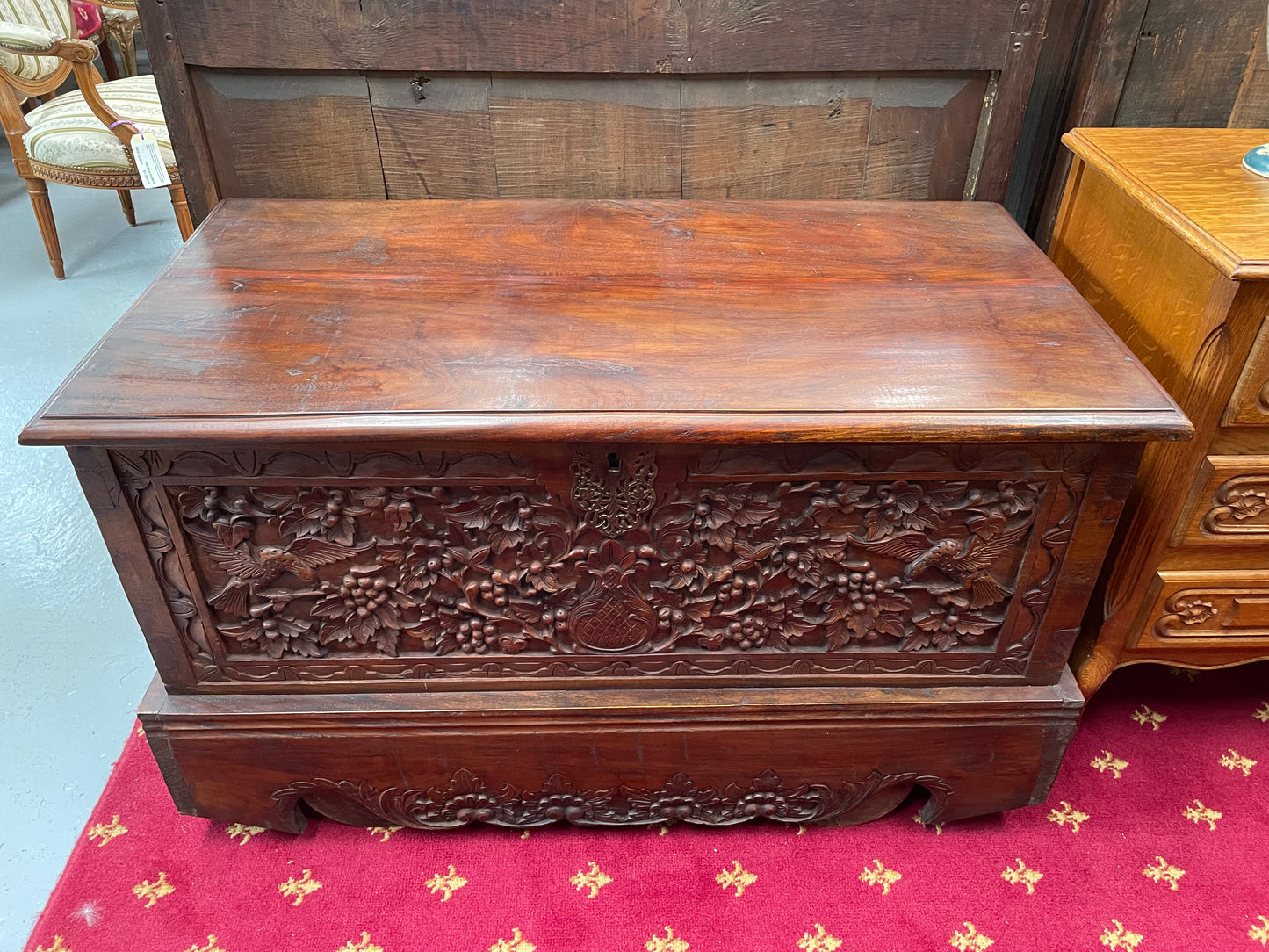 Beautifully Hand Carved Teak Blanket Box