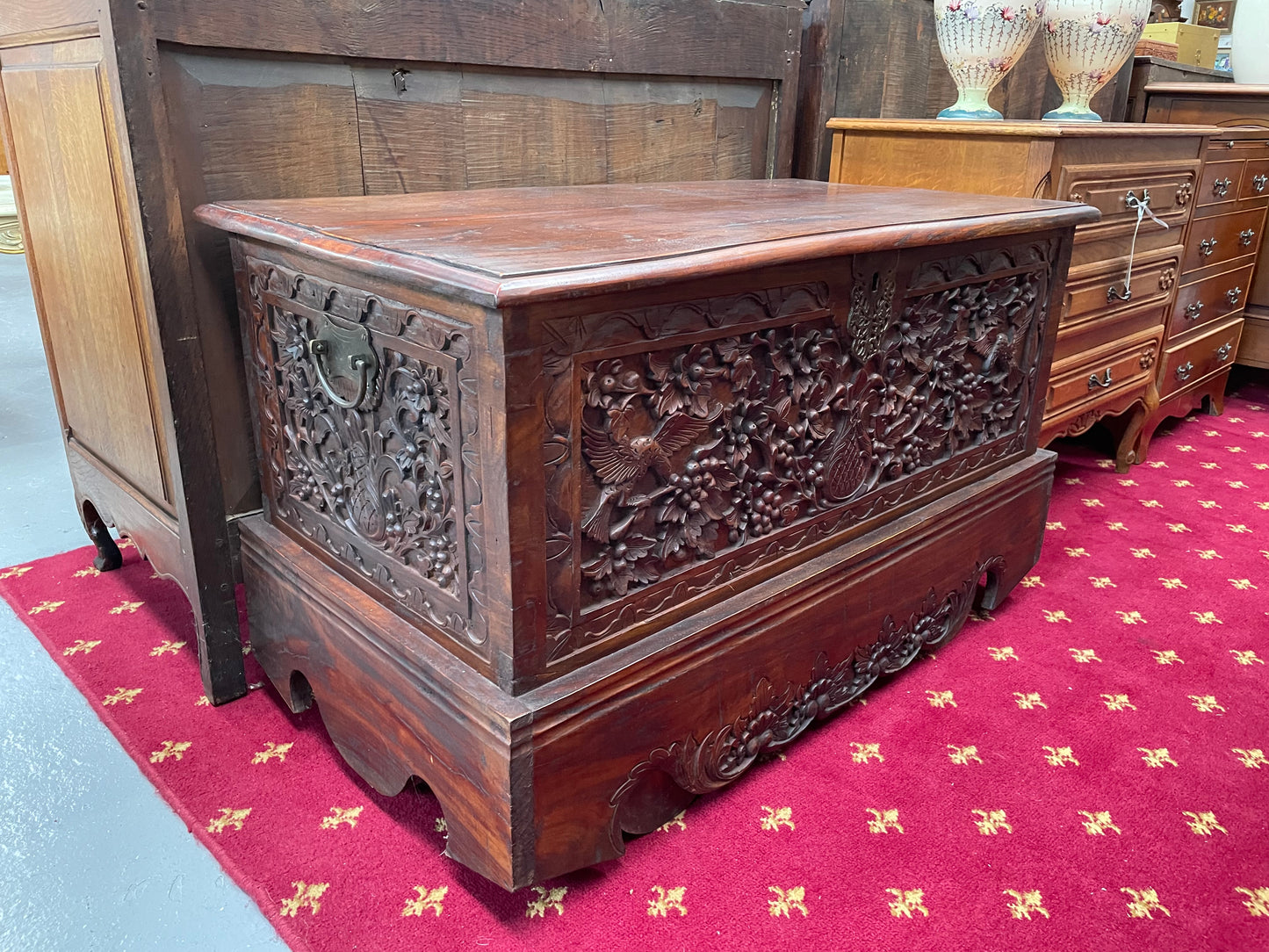 Beautifully Hand Carved Teak Blanket Box