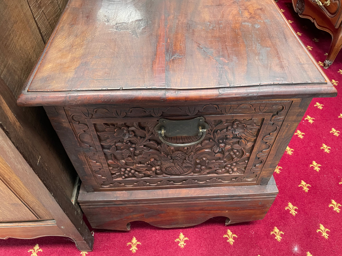 Beautifully Hand Carved Teak Blanket Box