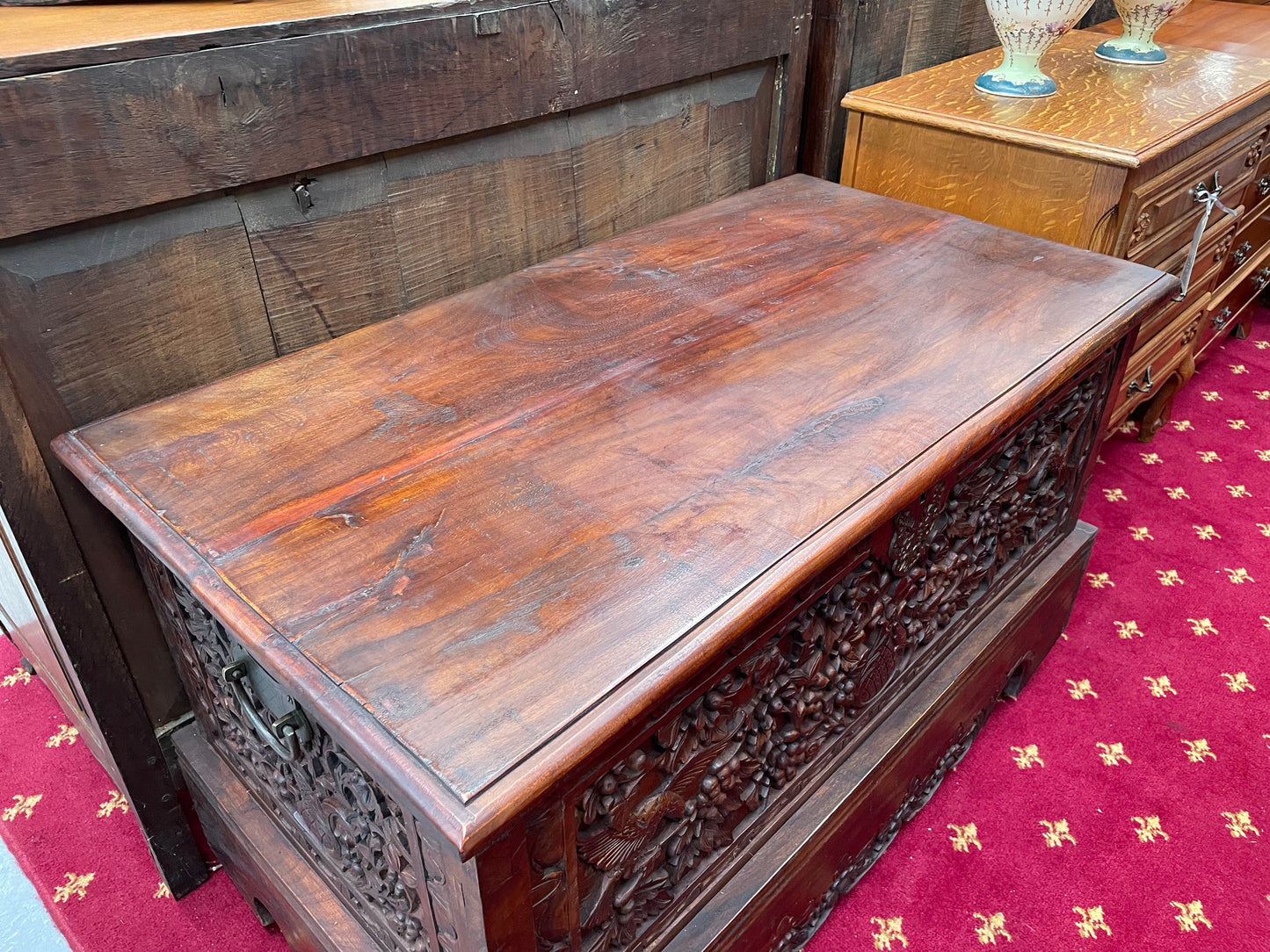 Beautifully Hand Carved Teak Blanket Box