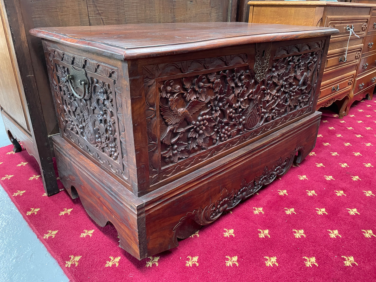 Beautifully Hand Carved Teak Blanket Box