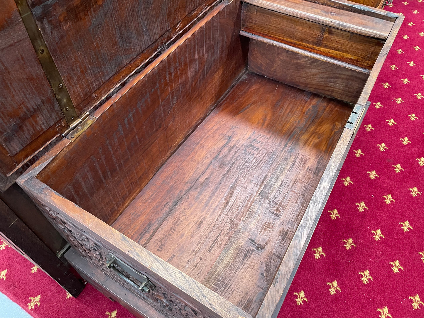 Beautifully Hand Carved Teak Blanket Box