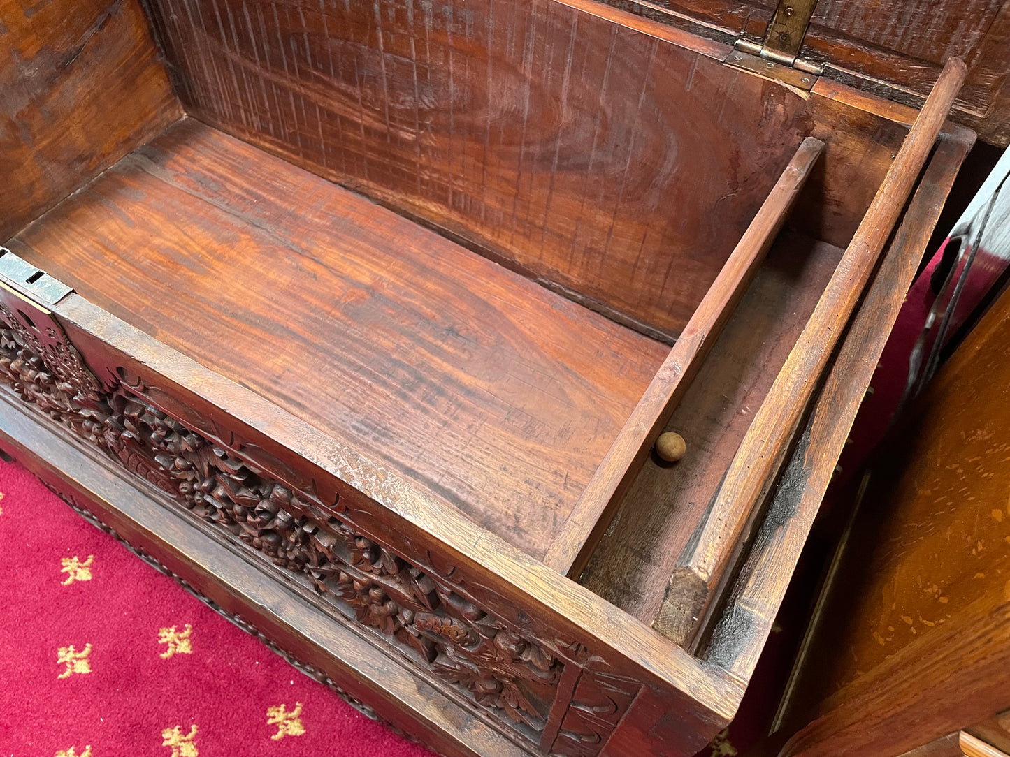 Beautifully Hand Carved Teak Blanket Box