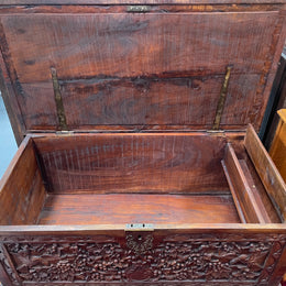 Beautifully Hand Carved Teak Blanket Box