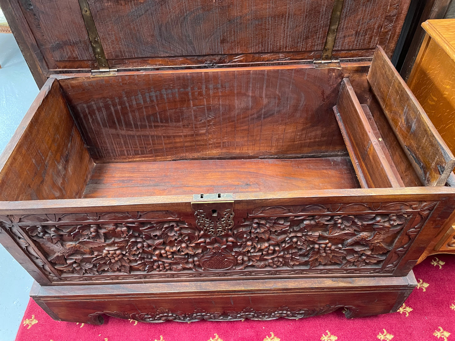 Beautifully Hand Carved Teak Blanket Box