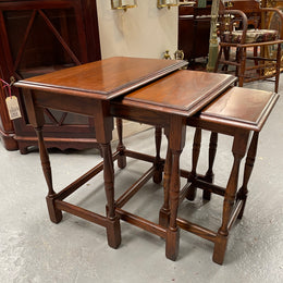 Solid Oak Nest of Three Tables
