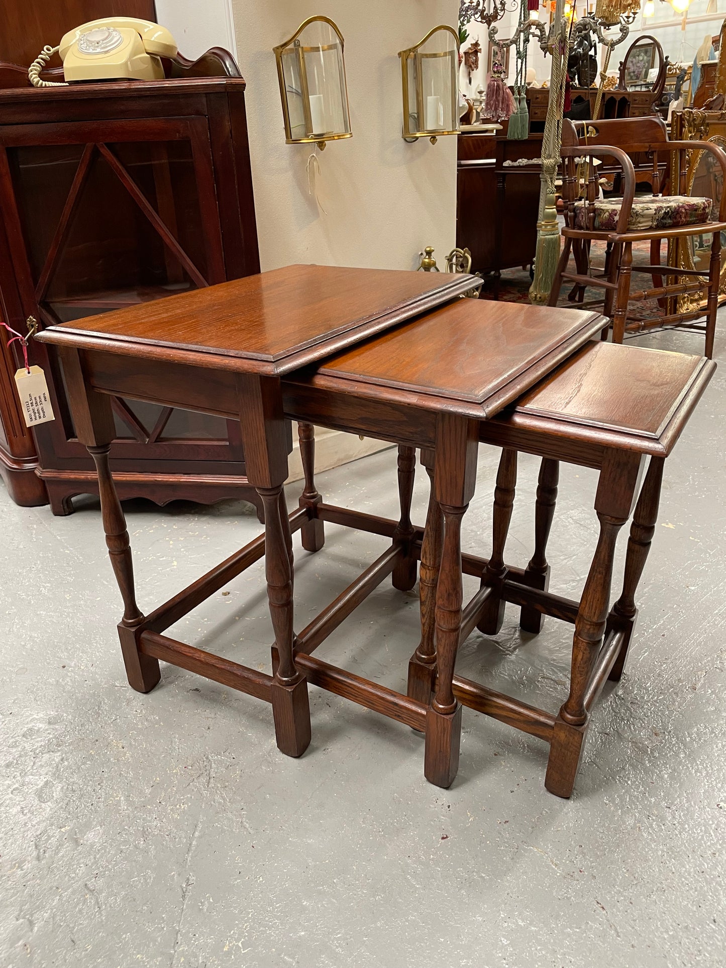 Solid Oak Nest of Three Tables