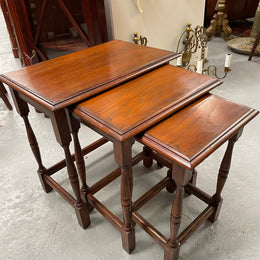 Solid Oak Nest of Three Tables
