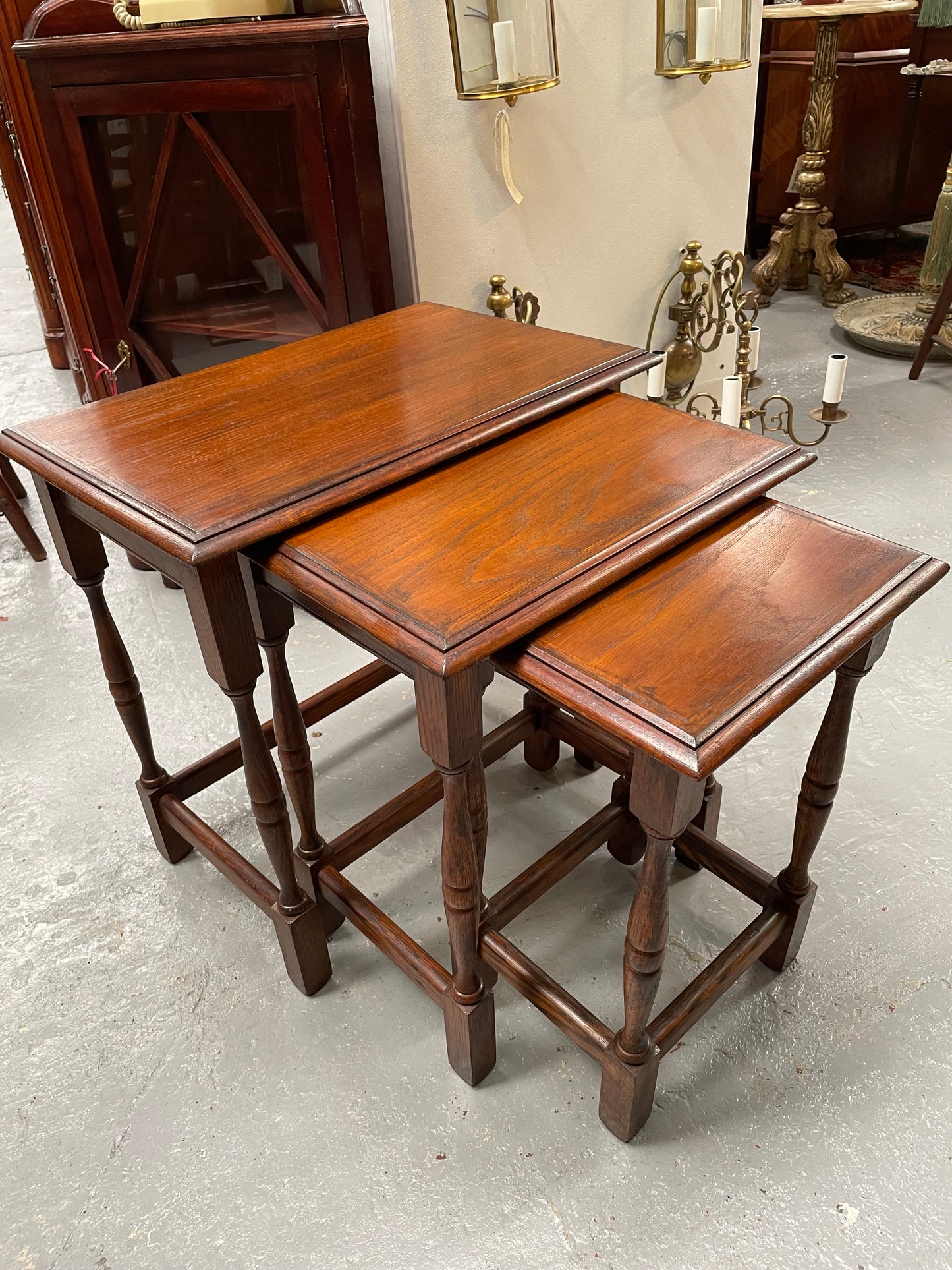 Solid Oak Nest of Three Tables