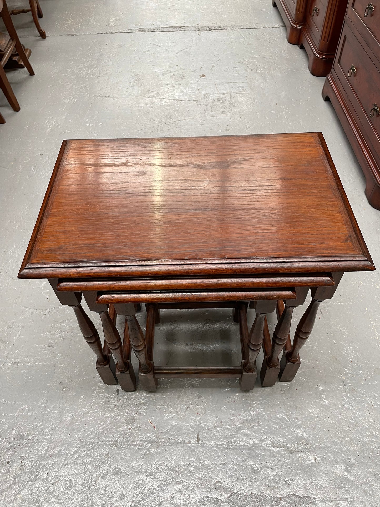 Solid Oak Nest of Three Tables