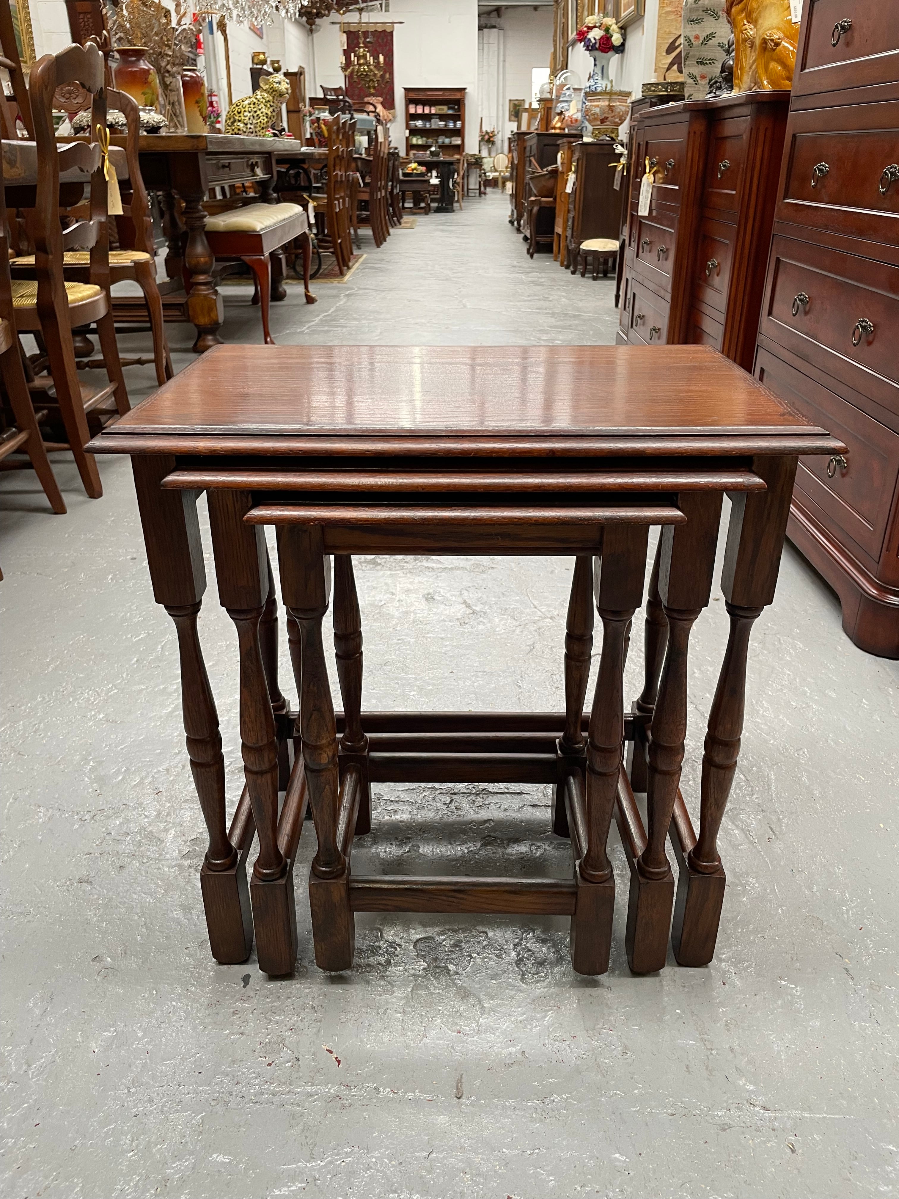 Solid Oak Nest of Three Tables